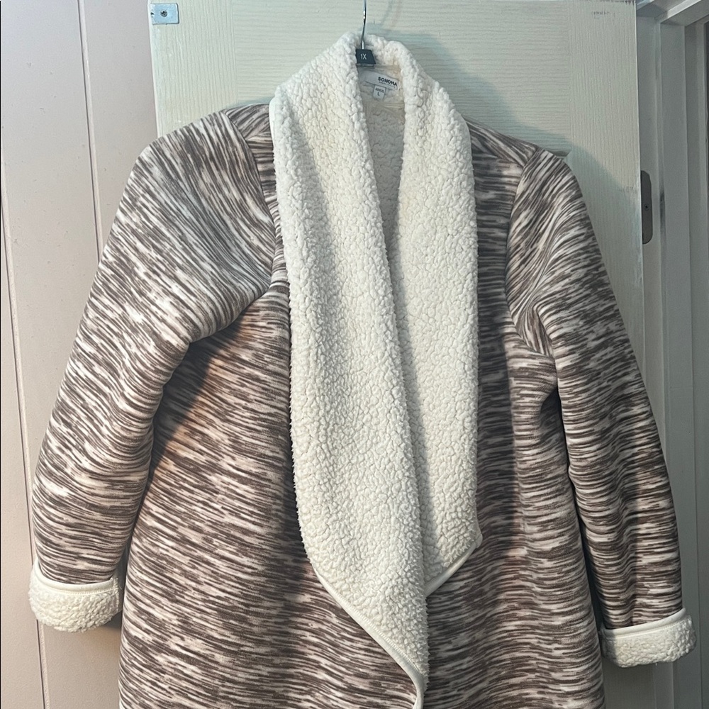 Sonoma Cream Sherpa Collar Brown Marled Open Cardigan